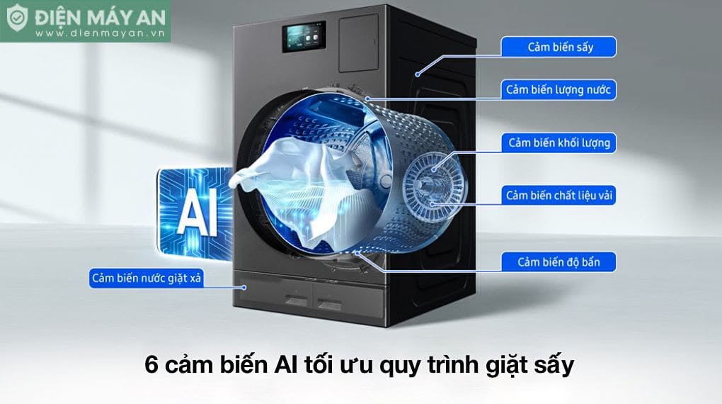 Máy giặt sấy Samsung AI Combo Heatpump Inverter giặt 25 kg - sấy 15 kg WD25DB8995BZSV